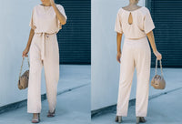 1 x RAW Customer Returns HAPPY SAILED women s long-sleeved O-neck elegant long jumpsuit overall pants suit playsuit romper S-XL  - RRP €49.99