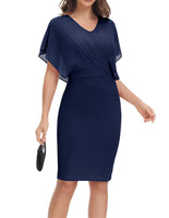 1 x RAW Customer Returns CURLBIUTY Women s Elegant Cocktail Dress Chiffon Patchwork Midi Dolman Sleeve Bodycon Dresses Pencil Dress Dark Blue S - RRP €22.54