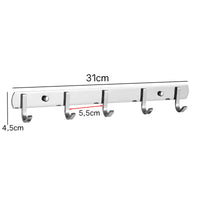 1 x RAW Customer Returns ERBO Stainless Steel Hook Rack, Coat Rack with 6 Hooks, Wall Coat Hook for Kitchen, Wall Coat Rack, Bedroom, Bathroom Silver, 31cm  - RRP €8.05