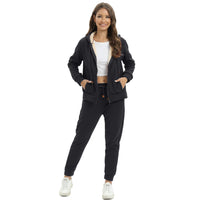 1 x RAW Customer Returns amropi Women s Tracksuit Fleece Hooded Jacket and Pants Winter Set 3XL,Black - RRP €52.99