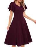 1 x RAW Customer Returns Homrain Women s Bridesmaid Dress For Wedding Guests 1950s Retro Vintage Rockabilly Dress Summer Short Sleeve Dress Festive Knee Length Midi Length Evening Dresses Festive Party Dresses Burgundy M - RRP €51.99