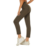 1 x RAW Customer Returns HUGE SPORTS Women s Yoga Pants with Pockets High Waist Solid Color Lightweight Jogging Pants Stretch Ankle Sports Leggings Olive Green Color M - RRP €32.26