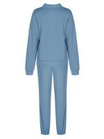 1 x Brand New REORIA Women s Long Sleeve Tracksuit Sweat Suit V Neck Leisure Suit Jogging Suit Leisure Suit Sports Suit Set Blue L - RRP €35.44