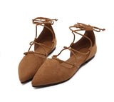 1 x Brand New CAIJ Women s Strappy Pointed Toe Ballet Flats Ankle Wrap Cute Lace Up Flat Shoes Brown - RRP €30.24