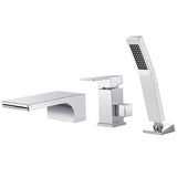 1 x RAW Customer Returns SHANFO 3 hole bathtub rim faucet waterfall, 3 hole bathtub faucet with hand shower, single handle bathtub faucet, cold and hot bathroom faucet bathtub, chrome, 6Y1OK - RRP €198.12