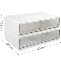 1 x RAW Customer Returns EZOWARE 3 Transparent Drawers Makeup Organizer, Set of 2 Multifunctional Stackable Chest of Drawers Box for Make up, Cosmetics, Vanity, Dressing Table, Bathroom, Bedroom - White - RRP €23.99