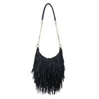 1 x RAW Customer Returns LUI SUI Women Handmade Leather Fringe Tassel Crossbody Hobo Shoulder Bag Crossbody Bags - RRP €31.31