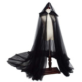 1 x RAW Customer Returns GRACEART Women s Tulle Cloak Wedding Coat with Hood Long Jacket Bridal Wraps Cape Black  - RRP €34.99