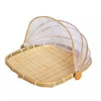 1 x Brand New Xshelley Square Bamboo Tent Basket with Lid, Vegetable Fruit, Bread, Storage Basket SquareThree Combination  - RRP €20.4