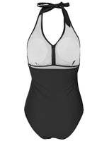 1 x RAW Customer Returns Voqeen One Piece Swimsuit Women Tummy Control Ruched Swimsuit Halter V Neck Push Up Padded Bathing Suit Monokinis - RRP €23.59