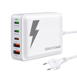 1 x RAW Customer Returns LAMJAD 100W USB C charger, PD GaN III USB C power supply, 5 port quick charger 3 USB C 2 USB A Compatible with iPhone 14 13 12, iPad Pro, Galaxy S22 S21, Pixel White  - RRP €30.24