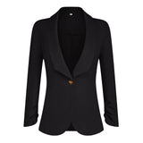 1 x RAW Customer Returns PrinStory Blazer For Women 3 4 Ruched Sleeve Blazer Business Office Blazer Suit Sporty Jack Trench Coat Black, EU 44-46  - RRP €33.6