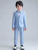 1 x RAW Customer Returns LOLANTA 3-piece boys plaid suit set, elegant blazer for wedding prom, formal wear jacket-pant-bow tie set blue, 7-8 years, label size 130  - RRP €39.98