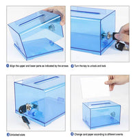 1 x RAW Customer Returns Acrylic Ballot Box with Lock for Commenting, Voting, Donating, Collecting Business Cards Blue  - RRP €16.13