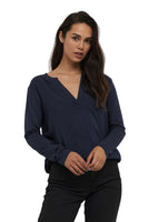 1 x RAW Customer Returns KAFFE long-sleeved blouse Kacalina women s blouse long-sleeved casual basic shirt V-neck midnight marine 40 - RRP €34.86