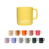 1 x RAW Customer Returns Design Letters coffee mug with handle Mug with saying Danish design favorite mug for gifts for women 250ml coffee mug Coffee cup with saying Happy, yellow - RRP €27.0