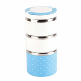 1 x RAW Customer Returns Yosoo 3-Layer Insulation Thermal Lunch Box Stainless Steel Food Storage Container Portable Bento Box With Handle Cute Dot Pattern 1 2 3 Layers Color Blue, Dimension 1200ML  - RRP €20.7