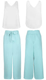 1 x RAW Customer Returns FANCYINN Women s 2 Piece Crop Pants Set with Wide Leg Wide Strap V-Neck Tank High Waist Cropped Paper Bag Pants with Belt Light Blue Pants and White Top XS - RRP €30.24