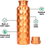 1 x RAW Customer Returns Zap Impex Copper Bottle for Water Drinking Ayurvedic Health Benefits Diamond Pattern Water Bottle 1 Bottle  - RRP €27.11