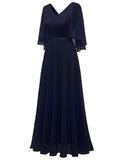 1 x RAW Customer Returns DRESSTELLS Women s Evening Dresses Wedding Guest Chiffon Cape Sleeve Bridesmaid Dresses Cocktail Navy 3XL - RRP €65.53