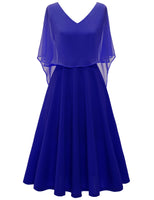 1 x RAW Customer Returns Homrain Women s Plus Size Evening Dress Chiffon Cape Elegant Cocktail Dress Wedding V-Neck Knee-Length A-Line Summer Dress Royal Blue S - RRP €46.99