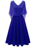 1 x RAW Customer Returns Homrain Women s Plus Size Evening Dress Chiffon Cape Elegant Cocktail Dress Wedding V-Neck Knee-Length A-Line Summer Dress Royal Blue S - RRP €46.99