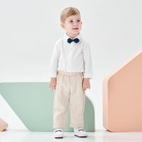 1 x RAW Customer Returns Volunboy Baby Suit Boys Suit Vest Shirt with Bow Tie for Festive Wedding Clothing Set 4pcs 3-4 Years, Khaki Plaid, Size 110  - RRP €42.95