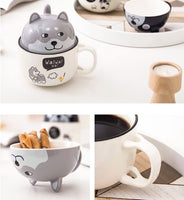 1 x RAW Customer Returns Cat mug with lid, cat mug, cat coffee mug, gift for cat lovers, cute mugs 3D, the lid can be used as a mug short-eared cat, ceramic, 350ml  - RRP €19.04