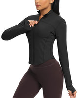 1 x RAW Customer Returns QUEENIEKE women s running jacket, breathable and lightweight sports jacket, long-sleeved defining jacket with thumb hole for fitness, training jacket, jacket black S - RRP €33.99