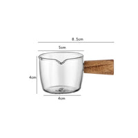 1 x RAW Customer Returns SUQ 2 pieces glass milk cup with wooden handle, mini milk jug, small espresso coffee cup, glass sauce bowl, for coffee, tea or maple syrup, honey sauce, for serving 150ML  - RRP €11.71