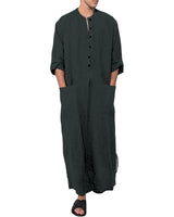 1 x RAW Customer Returns YAOHUOLE Men s Kaftan Cotton Thobe Men Linen Kaftan Men with V Neck Dark Gray L - RRP €27.98