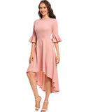 6 x Brand New Gardenwed Festive Dress Women 3 4 Sleeve Flare Bell Sleeve Round Neck Dresses High-Low Cocktail Dresses Rockabilly Dresses Evening Dresses Elegant for Wedding Blush L - RRP €165.6