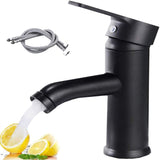 1 x RAW Customer Returns Bathroom Faucet, Basin Waterfall Faucet, Washbasin Faucet, with Cold Hot Water Mixing Valve, Stainless Steel Anti-Rust Single Lever Mixer Tap Wash Basin for Washroom Black  - RRP €26.77