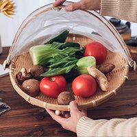 1 x RAW Customer Returns Szetosy Hand Woven Bamboo Basket with Mesh Cover Food Covering and Serving Basket Insect Proof Dustproof Bread Fruit Vegetable Basket Bamboo Style 1 34x29CM - RRP €19.36