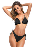 1 x RAW Customer Returns SHEKINI Two Piece Swimsuit Women Padded Classic Adjustable Halter Triangle Bikini Top Brazilian Thong Bikini Low Waist Bikini Bottom Beach Bikini - RRP €26.62