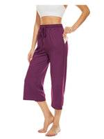 1 x RAW Customer Returns BATHRINS women s casual pants 3 4 pants jogging pants summer loose comfortable wide leg sweatpants house pants sports pants with pockets and adjustable drawstring grape purple, L  - RRP €24.19