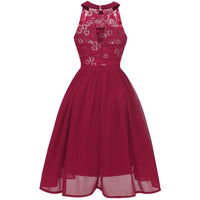 1 x RAW Customer Returns Evening dresses elegant for wedding ladies 50s rockabilly halter neck swing lace chiffon dress festive graduation dress wedding dress cocktail dress Christmas New Year s Eve short party dress wine red S - RRP €39.99