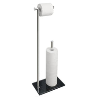 1 x RAW Customer Returns Standing Toilet Paper Holder, SAYAYO Standing Toilet Paper Holder with Tempered Glass Base Black and Spare Roll Holder Stainless Steel Toilet Paper Holder for Bathroom and Toilet Room, EGKN250X150LD-CB - RRP €31.86