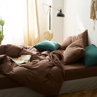 1 x RAW Customer Returns Lanqinglv bed linen 135x200cm 2 pieces coffee brown plain duvet cover 135x200cm with zipper and pillowcase 80x80cm made of renforce microfiber - RRP €27.19