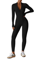 1 x RAW Customer Returns Ecupper Jumpsuits for Women Bodysuit Athletic One-Piece Zip Up Jumpsuit Rompers Long Sleeve Workout Outfit Black M - RRP €40.33