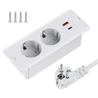 1 x RAW Customer Returns Built-in socket with 1 USB A and 1 Type-C, 2-way table socket multiple socket, table top recessed double plug with 2M cable, built-in power strip for table top worktop furniture, white - RRP €28.8