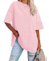 1 x RAW Customer Returns Ebifin Oversize T Shirt Women s Round Neck Short Sleeve Tops Casual Loose Basic Summer Tee Shirts Blouse.Pink.M - RRP €25.2