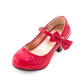 1 x RAW Customer Returns Girls Children Shoes High Heels Princess Laces with Bow Mary Jane Low Shoes Red, 35  - RRP €60.0