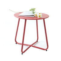 1 x RAW Customer Returns Fokebel side table, small metal side table, round garden side table, couch table coffee table with adjustable table legs red, 45x45H cm  - RRP €38.99