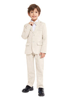 1 x RAW Customer Returns LOLANTA 3-Piece Boys Plaid Suit Set, Elegant Blazer for Wedding Prom, Formal Wear Jacket-Pant-Bow Tie Set 11-12 Years, Beige  - RRP €39.98