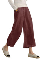 1 x RAW Customer Returns Famulily Fabric Trousers For Women Elegant Pants With Side Pockets Ladies Wide Legs Wine Red S - RRP €28.99