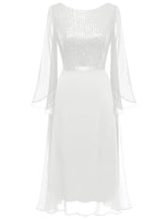 1 x RAW Customer Returns DRESSTELLS Elegant evening dress for wedding 3 4 sleeve V-neck cocktail dress knee-length sequin dress chiffon party dress knee-length ball gowns midi dress summer dress women s formal dress white XL - RRP €47.39