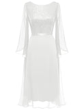 1 x RAW Customer Returns DRESSTELLS Elegant evening dress for wedding 3 4 sleeve V-neck cocktail dress knee-length sequin dress chiffon party dress knee-length ball gowns midi dress summer dress women s formal dress white XL - RRP €47.39