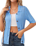 1 x Brand New Blue Cardigan Women Summer Short Sleeve Blouse, Elegant Casual Tops, Lightweight Cardigan, Button Front, Knitwear, 3 4 Sleeve, Cardigan, Knitted T-Shirt - RRP €26.71