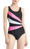 1 x Brand New LULUWINGX Women s One-Piece Swimsuit with Three Front Splice Swimwear Deep U-Back Swimwear Small, Black  - RRP €28.78